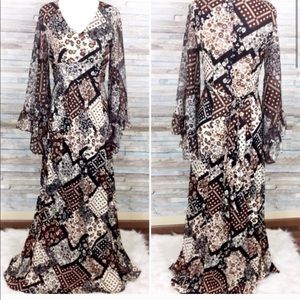 Vintage boho patchwork print maxi dress